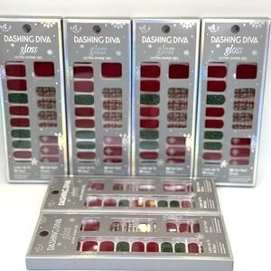 Dashing Diva Gloss Gel Nail Strips Dad Plaid Holiday Red Green Snowflake Lot (6)